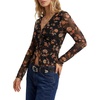 image:imageLYANER Womens Floral Mesh Ruched Button Boho Blouse Tops  Floral Print Sheer Mesh Button Down V Neck Frill Trim Long Sleeve Comfort Soft Shirts with LiningBlack
