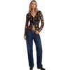 image:imageLYANER Womens Floral Mesh Ruched Button Boho Blouse Tops  Floral Print Sheer Mesh Button Down V Neck Frill Trim Long Sleeve Comfort Soft Shirts with LiningBlack