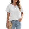 image:imageLYANER Womens Floral Tie Front Casual Blouse  Summer Short Sleeve Loose Fit Dressy Shirts Fashion TopsWhite