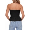 image:imageLYANER Womens Frill Shirred Y2k Tube Top  Strapless Sleeveless Pleated Ruffle Hem Peplum Bandeau Blouse ShirtsBlack