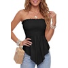 image:imageLYANER Womens Frill Shirred Y2k Tube Top  Strapless Sleeveless Pleated Ruffle Hem Peplum Bandeau Blouse ShirtsBlack