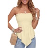 image:imageLYANER Womens Frill Shirred Y2k Tube Top  Strapless Sleeveless Pleated Ruffle Hem Peplum Bandeau Blouse ShirtsChampagne