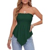image:imageLYANER Womens Frill Shirred Y2k Tube Top  Strapless Sleeveless Pleated Ruffle Hem Peplum Bandeau Blouse ShirtsDark Green