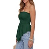 image:imageLYANER Womens Frill Shirred Y2k Tube Top  Strapless Sleeveless Pleated Ruffle Hem Peplum Bandeau Blouse ShirtsDark Green