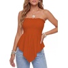 image:imageLYANER Womens Frill Shirred Y2k Tube Top  Strapless Sleeveless Pleated Ruffle Hem Peplum Bandeau Blouse ShirtsDark Orange