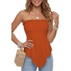 image:imageLYANER Womens Frill Shirred Y2k Tube Top  Strapless Sleeveless Pleated Ruffle Hem Peplum Bandeau Blouse ShirtsDark Orange