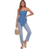 image:imageLYANER Womens Frill Shirred Y2k Tube Top  Strapless Sleeveless Pleated Ruffle Hem Peplum Bandeau Blouse ShirtsDenim Blue