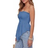 image:imageLYANER Womens Frill Shirred Y2k Tube Top  Strapless Sleeveless Pleated Ruffle Hem Peplum Bandeau Blouse ShirtsDenim Blue