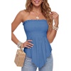 image:imageLYANER Womens Frill Shirred Y2k Tube Top  Strapless Sleeveless Pleated Ruffle Hem Peplum Bandeau Blouse ShirtsDenim Blue