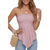 image:imageLYANER Womens Frill Shirred Y2k Tube Top  Strapless Sleeveless Pleated Ruffle Hem Peplum Bandeau Blouse ShirtsDusty Pink