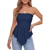 image:imageLYANER Womens Frill Shirred Y2k Tube Top  Strapless Sleeveless Pleated Ruffle Hem Peplum Bandeau Blouse ShirtsNavy Blue