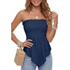 image:imageLYANER Womens Frill Shirred Y2k Tube Top  Strapless Sleeveless Pleated Ruffle Hem Peplum Bandeau Blouse ShirtsNavy Blue