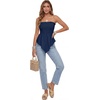 image:imageLYANER Womens Frill Shirred Y2k Tube Top  Strapless Sleeveless Pleated Ruffle Hem Peplum Bandeau Blouse ShirtsNavy Blue