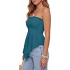 image:imageLYANER Womens Frill Shirred Y2k Tube Top  Strapless Sleeveless Pleated Ruffle Hem Peplum Bandeau Blouse ShirtsTeal Blue