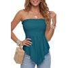image:imageLYANER Womens Frill Shirred Y2k Tube Top  Strapless Sleeveless Pleated Ruffle Hem Peplum Bandeau Blouse ShirtsTeal Blue