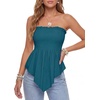 image:imageLYANER Womens Frill Shirred Y2k Tube Top  Strapless Sleeveless Pleated Ruffle Hem Peplum Bandeau Blouse ShirtsTeal Blue