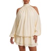 image:imageLYANER Womens Halter Cold Shoulder Party Mini Dress  Tie Back High Neck Cut Out Long Sleeve Ruched Ruffle Layered Casual Short DressesLight Yellow