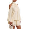 image:imageLYANER Womens Halter Cold Shoulder Party Mini Dress  Tie Back High Neck Cut Out Long Sleeve Ruched Ruffle Layered Casual Short DressesLight Yellow