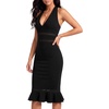 image:imageLYANER Womens Halter Neck Mermaid Sexy Dress  Deep V Neck Sleeveless Lace Trim Ruffle Backless Slit Hem Bodycon Cocktail Party Club Midi DressesBlack