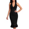 image:imageLYANER Womens Halter Neck Mermaid Sexy Dress  Deep V Neck Sleeveless Lace Trim Ruffle Backless Slit Hem Bodycon Cocktail Party Club Midi DressesBlack