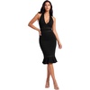 image:imageLYANER Womens Halter Neck Mermaid Sexy Dress  Deep V Neck Sleeveless Lace Trim Ruffle Backless Slit Hem Bodycon Cocktail Party Club Midi DressesBlack