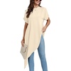 image:imageLYANER Womens Irregular Hem Dressy Top  Summer Mock Neck Short Sleeve Loose Fit Elegant Casual Blouse Tops Work ShirtLight Apricot