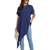 image:imageLYANER Womens Irregular Hem Dressy Top  Summer Mock Neck Short Sleeve Loose Fit Elegant Casual Blouse Tops Work ShirtMidnight Blue