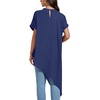 image:imageLYANER Womens Irregular Hem Dressy Top  Summer Mock Neck Short Sleeve Loose Fit Elegant Casual Blouse Tops Work ShirtMidnight Blue