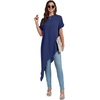 image:imageLYANER Womens Irregular Hem Dressy Top  Summer Mock Neck Short Sleeve Loose Fit Elegant Casual Blouse Tops Work ShirtMidnight Blue