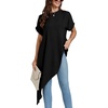 image:imageLYANER Womens Irregular Hem Dressy Top  Summer Mock Neck Short Sleeve Loose Fit Elegant Casual Blouse Tops Work ShirtPure Black