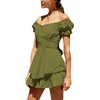 image:imageLYANER Womens Off Shoulder Casual Dress  Summer Tie Back Wrap Layer Ruffle A Line Short Sleeve Party Elegant Mini DressesArmy Green
