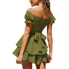 image:imageLYANER Womens Off Shoulder Casual Dress  Summer Tie Back Wrap Layer Ruffle A Line Short Sleeve Party Elegant Mini DressesArmy Green