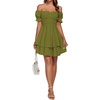 image:imageLYANER Womens Off Shoulder Casual Dress  Summer Tie Back Wrap Layer Ruffle A Line Short Sleeve Party Elegant Mini DressesArmy Green