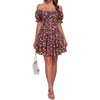 image:imageLYANER Womens Off Shoulder Casual Dress  Summer Tie Back Wrap Layer Ruffle A Line Short Sleeve Party Elegant Mini DressesBlack Red Floral