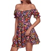 image:imageLYANER Womens Off Shoulder Casual Dress  Summer Tie Back Wrap Layer Ruffle A Line Short Sleeve Party Elegant Mini DressesBlack Red Floral