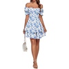 image:imageLYANER Womens Off Shoulder Casual Dress  Summer Tie Back Wrap Layer Ruffle A Line Short Sleeve Party Elegant Mini DressesBlue White Print