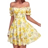 image:imageLYANER Womens Off Shoulder Casual Dress  Summer Tie Back Wrap Layer Ruffle A Line Short Sleeve Party Elegant Mini DressesChampagne Rose Floral