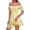 image:imageLYANER Womens Off Shoulder Casual Dress  Summer Tie Back Wrap Layer Ruffle A Line Short Sleeve Party Elegant Mini DressesChampagne Rose Floral