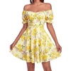 image:imageLYANER Womens Off Shoulder Casual Dress  Summer Tie Back Wrap Layer Ruffle A Line Short Sleeve Party Elegant Mini DressesChampagne Rose Floral