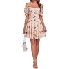 image:imageLYANER Womens Off Shoulder Casual Dress  Summer Tie Back Wrap Layer Ruffle A Line Short Sleeve Party Elegant Mini DressesCream Brown Ditsy