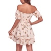 image:imageLYANER Womens Off Shoulder Casual Dress  Summer Tie Back Wrap Layer Ruffle A Line Short Sleeve Party Elegant Mini DressesCream Brown Ditsy