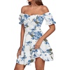 image:imageLYANER Womens Off Shoulder Casual Dress  Summer Tie Back Wrap Layer Ruffle A Line Short Sleeve Party Elegant Mini DressesDeep Blue Floral Print