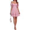 image:imageLYANER Womens Off Shoulder Casual Dress  Summer Tie Back Wrap Layer Ruffle A Line Short Sleeve Party Elegant Mini DressesFloral Print Beige