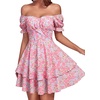 image:imageLYANER Womens Off Shoulder Casual Dress  Summer Tie Back Wrap Layer Ruffle A Line Short Sleeve Party Elegant Mini DressesFloral Print Beige