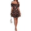image:imageLYANER Womens Off Shoulder Casual Dress  Summer Tie Back Wrap Layer Ruffle A Line Short Sleeve Party Elegant Mini DressesFlower Black