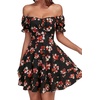 image:imageLYANER Womens Off Shoulder Casual Dress  Summer Tie Back Wrap Layer Ruffle A Line Short Sleeve Party Elegant Mini DressesFlower Black
