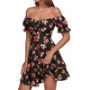 image:imageLYANER Womens Off Shoulder Casual Dress  Summer Tie Back Wrap Layer Ruffle A Line Short Sleeve Party Elegant Mini DressesFlower Black
