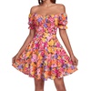 image:imageLYANER Womens Off Shoulder Casual Dress  Summer Tie Back Wrap Layer Ruffle A Line Short Sleeve Party Elegant Mini DressesFlower Print
