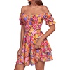 image:imageLYANER Womens Off Shoulder Casual Dress  Summer Tie Back Wrap Layer Ruffle A Line Short Sleeve Party Elegant Mini DressesFlower Print