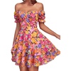image:imageLYANER Womens Off Shoulder Casual Dress  Summer Tie Back Wrap Layer Ruffle A Line Short Sleeve Party Elegant Mini DressesFlower Print